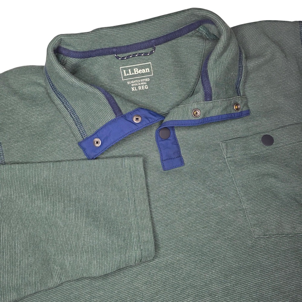L.L.Bean Mens XL Pullover Button Mock Neck Shirt Long Sleeve Green Regular